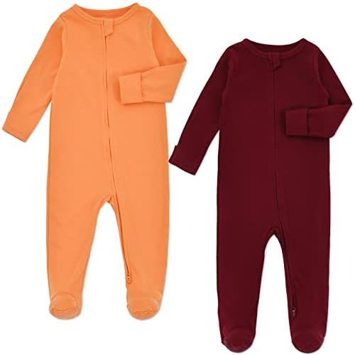 Aablexema Baby Pajamas with Feet and Mittens 2-Pack Zip Up Infant Cotton Long Sleeve Footies Sleep and Play