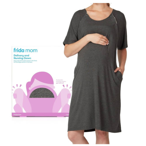 Frida Mom Labor and Delivery Gown for Hospital, Easy-Snap, Tagless Nursing Gown with Skin-to-Skin Access and Full Coverage in The Back