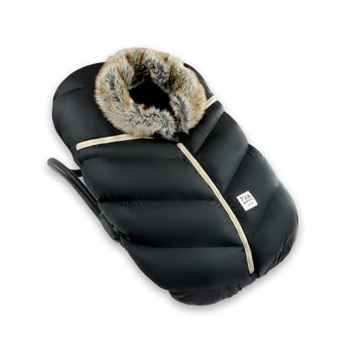 7AM Enfant Car Seat Covers - Cocoon Baby Cover for Boys & Girls, Rain & Snow Repellent, Breathable Windproof, Center Zipper, Universal Fit for Infant Car Seat (0-12M) (Black Faux Fur)