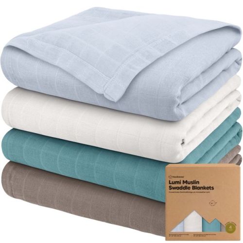 KeaBabies 4pk Muslin Swaddle Blankets for Baby Boys, Girls - Organic Baby Blankets, Nursing Swaddles for Newborns (Nimbus)