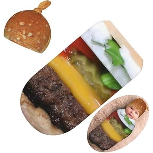 Funny Food Newborn Swaddling Blanket Beanie Hat Sets Soft Baby Receiving Funny Hot Dog Food Blanket Soft Sleeping Bag New Born Soft Sleep Sacks for Boys Girls