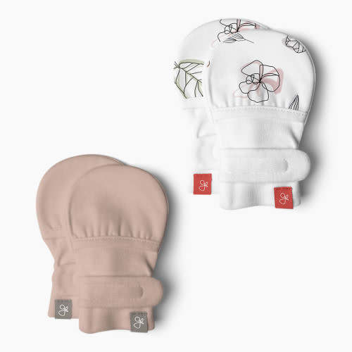 Goumi Kids Stay on Baby Mitts (2 Pack) - Abstract Floral + Rose, 0-3 M