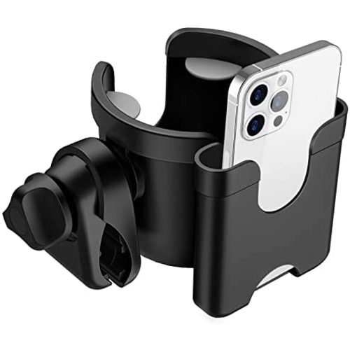 Stroller Cup Holder, Wheelchair Accessories and Stroller Accessories Cup Holder for Stroller with Phone Holder, 2-in-1 Bottle Holder for Stroller, Bike, Wheelchair, Walker, Pushchair