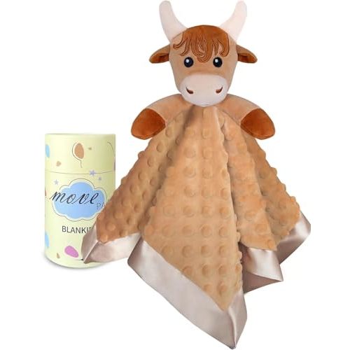 Loveys for Babies, Soft Baby Security Blanket Lovies for Babies, Stuffed Animals Blankie for Newborn Infant with Baby Snuggle Toy, Baby Boys Gifts Highland Cow Security Blanket 16 Inch