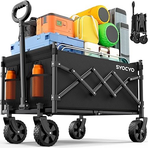 Collapsible Wagon Cart 220lbs Beach Foldable Wagon Lightweight & Portable Folding Utility Grocery Shopping Carts with Wheels for Shopping Sports Garden Camping and Beach