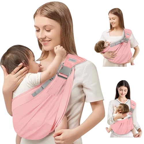 Baby Sling Carrier Newborn to Toddler,Updated Adjustable One Shoulder Labor-Saving Baby Holder Carrier,Tollder Sling Carrying 7-45 lbs（Pink）