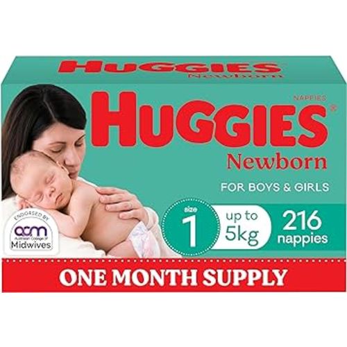 Huggies Newborn Nappies Size 1 (up to 5kg) 216 Count - One Month Supply (Packaging May Vary) : Amazon.com.au: Baby
