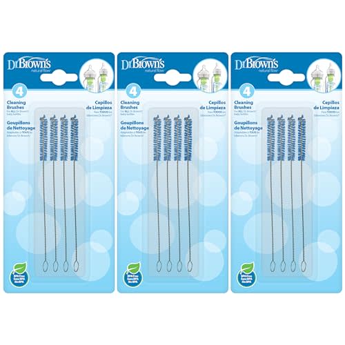 Dr. Brown’s Natural Flow Reusable Baby Bottle Vent System and Reservoir Cleaning Bristle Brush, BPA Free, Blue Brushes, 12-Pack