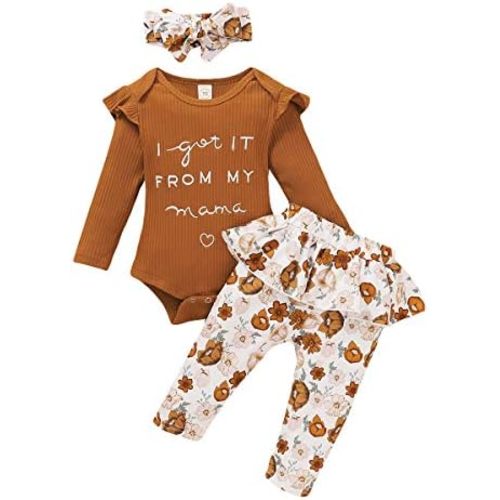 YOUNGER TREE 3PCS Newborn Infant Girls Clothes Baby Girl Fall Outfits Mustard Yellow Romper Baby Clothes Girl Winter Outfits