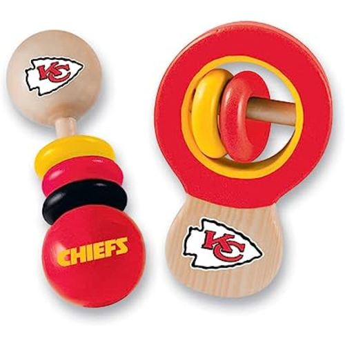 BabyFanatic Wood Rattle 2 Pack - NFL Kansas City Chiefs - Officially Licensed Baby Toy Set