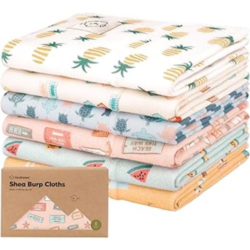 Organic Burp Cloths Baby Boy, Girl - 6-Pack Large Cotton Burping Cloths for Babies, Spit Up Rags, Super Absorbent, Ultra Soft Newborn Rag, Gender Neutral, Machine Washable, Durable (Beach Day)