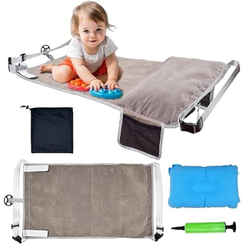 Toddler Airplane Seat Extender, Baby Travel Bed for Flying with Inflatable Pillow & Kits, Plane Footrest for Little Kids Flight Travel Essentials Accessories (Grey)