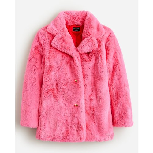 Girls' faux-fur topcoat, Tropical Azalea - size X-Small