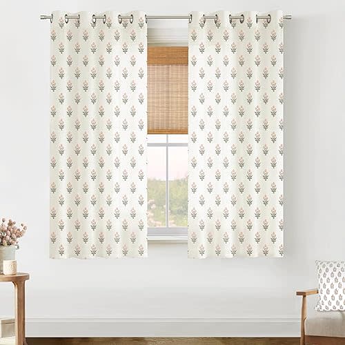 Curtains for Bedroom Girls, Soft Pale Pink and Green Floral