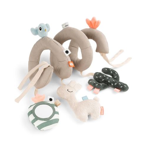 Done by Deer Lalee Sand Activity Spiral Baby Toy - Sensory Cactus, Mirror, and Crinkle Sound for Cots, Car Seats, Strollers, and Prams - Perfect Travel Companion