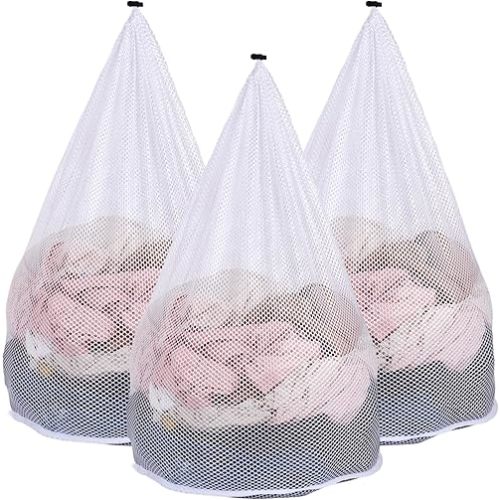 3Pcs Mesh Laundry Bags Washing Machine Mesh Wash Bags Jumbo for Delicates Clothes,Bed Linen,Toys with Drawstring Closure Sturdy(3 XXLarge 28 x 26 Inches)