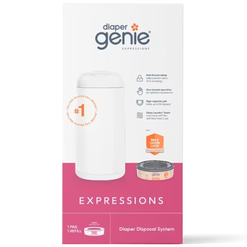 Diaper Genie Expressions Pail White, Odor-Controlling Diaper Disposal System