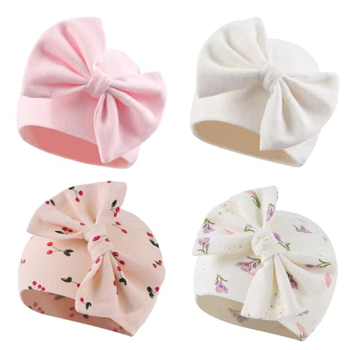 Bamery Newborn Baby Girl Hat Cotton Baby Bow Beanie Preemie Hats Spring Infant Hats for Girls 0-12 Months