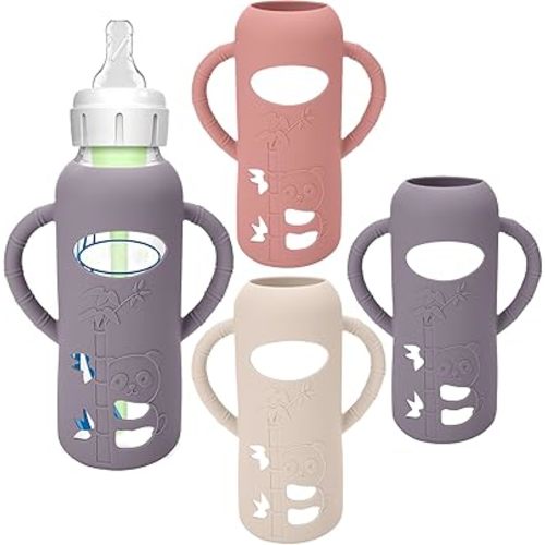 BUSOHA 3 Pack Silicone Sleeves for Dr. Brown's Glass Baby Bottles - Drop Protection Baby Bottle Sleeves,Compatible with Dr. Brown's Newborn Glass Bottles,with Silicone Handles,8 oz