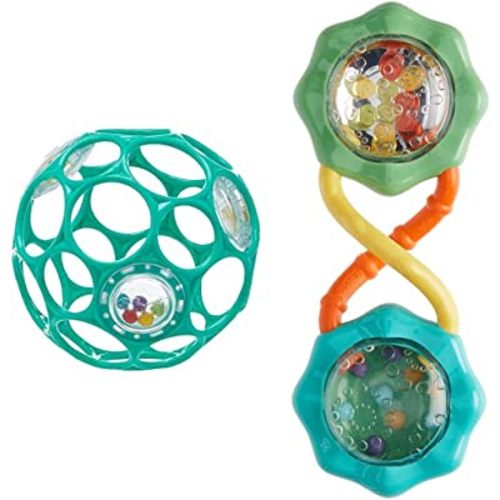 Bright Starts Oball Rattle Easy Grasp Toy + Rattle and Shake Barbell Toy Bundle