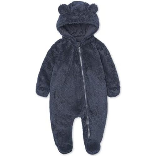 Baby Plush Long Sleeve Polar Fleece Jumpsuit With Bear Ears Baby Fleece Hooded Jumpsuit Infant Winter Outfit