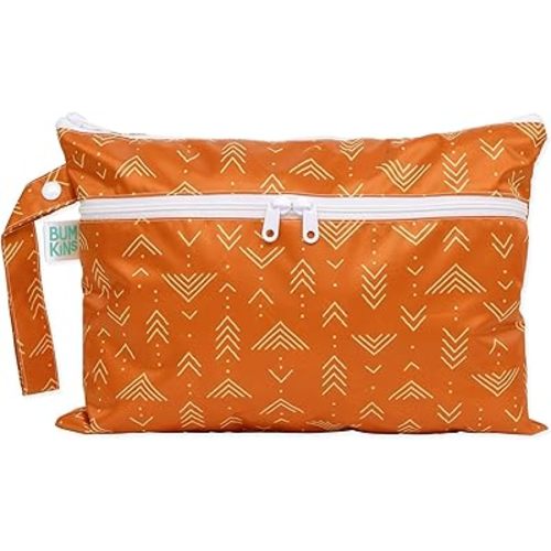 Bumkins Waterproof Wet Dry Clutch Bag for Baby, Travel, Swim Suit, Cloth Diapers, Pump Parts, Pool, Gym Clothes, Toiletry, Hook to Stroller, Daycare, Zip Reusable Bag, Packing Pouch, Boho Orange