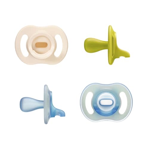Tommee Tippee Stay Put Pacifier Set, Contains 2 Ultra-Light StayPut Glow in the Dark Pacifiers and 2 Ultra-Light StayPut Pacifiers, 6-18 Months, Colors May Vary, One-Piece Silicone Design, Pack of 4