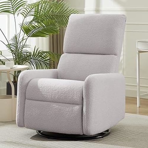 360° Rocking Chair, Nursery Rocker Chair with Side Pockets, Glider Nursing Chair with Steel Structure Base, Small Chair for Small Spaces, Sherpa Swivel Accent Chairs for Living Room, Nursing