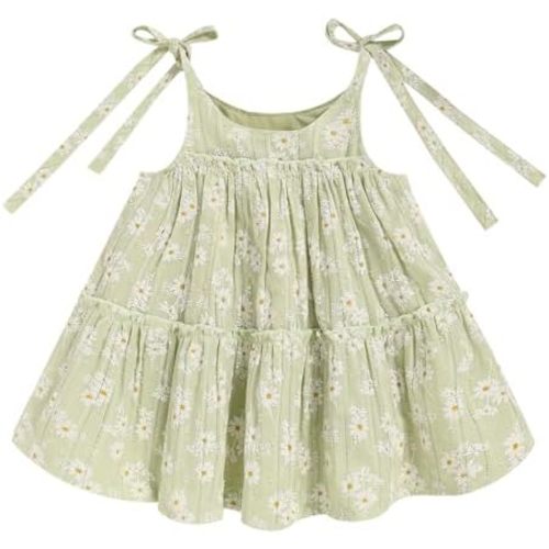 Toddler Baby Girl Summer Dress - Sleeveless Dot Tiered Sundress with Adjustable Tie-Shoulders for Beach, Party, Photos