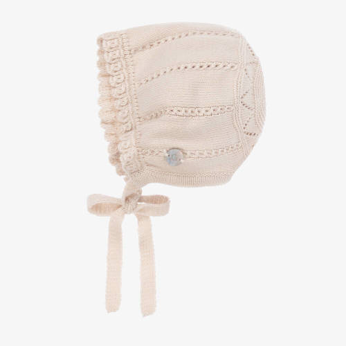 Artesanía Granlei - Beige Knitted Baby Bonnet | Childrensalon