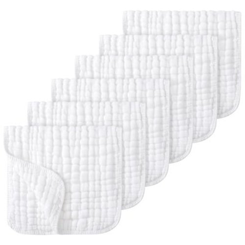 Sueriy 6 Pack Muslin Burp Cloths 100% Cotton Large 20''x10'' Extra Soft and Absorbent Baby Burping Cloth for Boys Girls,Pure White,6 Pack