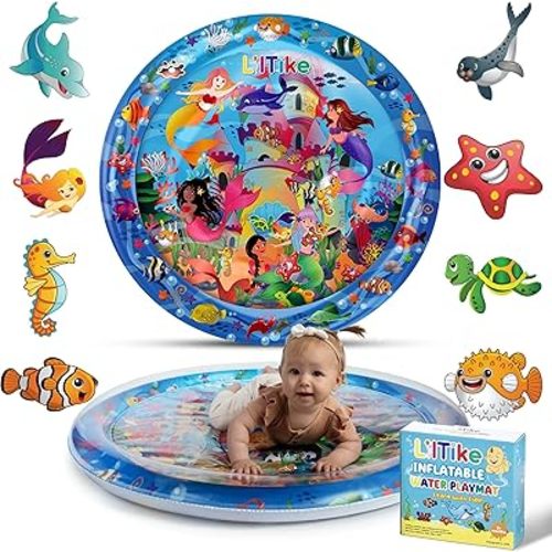 Tummy Time Water Mat for Babies – 16 New Designs and Colors – Great Gift Idea for Newborns– 3 6 9 Months Girls and Boys Sensory Development – LilTike is The Leader in Tummy Time Mats