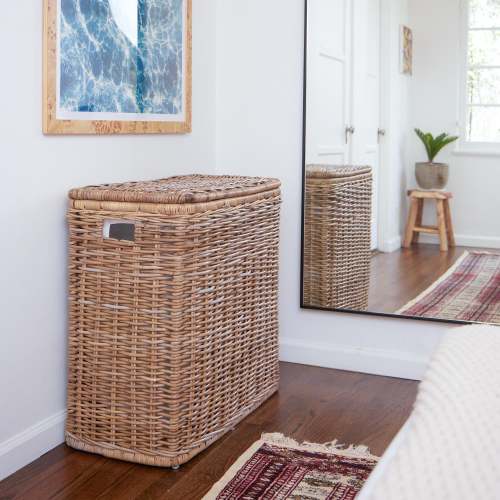 Drop-In Rectangular Wicker Trash Basket with Metal Liner