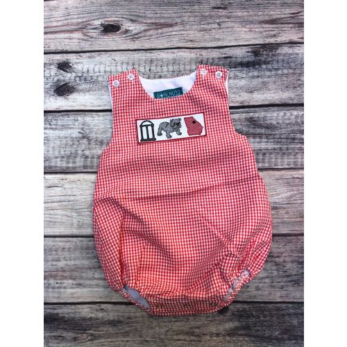 Baby Boy Red Gingham Seersucker Bubble