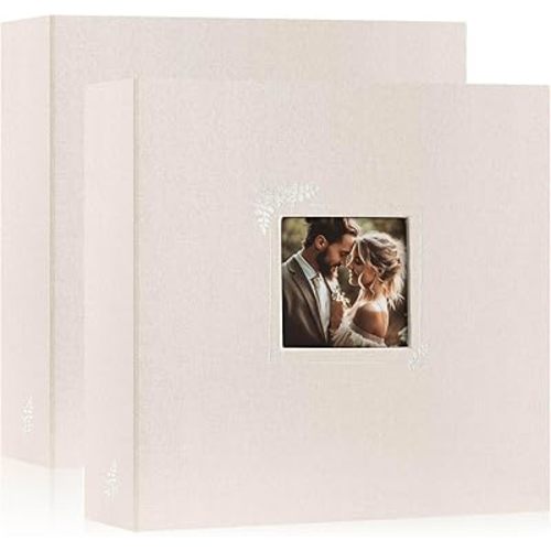 Lanpn 2 Packs Scrapbook Photo Album 12x12, Linen Window Design Cover Top Load 3 Ring Folder Binder Photo Book Photobook 12 x 12 inch with 30 Plastic Sleeves 60 Pages (Beige)