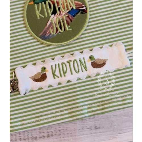 PACI CLIP Mallard Duck Custom Name Pacifier Clip Ric Rac Monogrammed Paci Clip Baby Shower Gift Newborn Bringing Home Gift