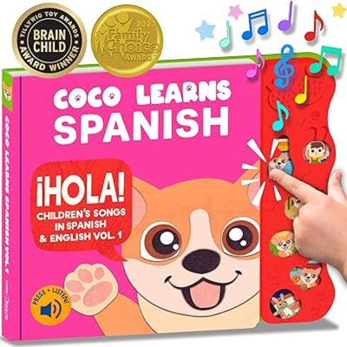 Coco Learns Spanish Vol. 1 | Musical Spanish Books for Kids 1-3, Spanish Toys for Babies & Toddlers 1-3, Baby & Toddler Spanish Books, Bilingual Learning Toys for 1 Year Old, Libros Para Bebes Español