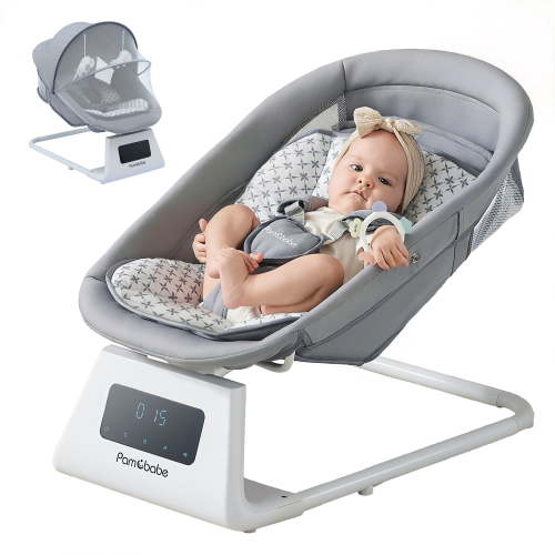 Pamo Babe Unisex Baby Swing, 5 Speeds, Newborn to 6 Months, Canopy, Mosquito Net, Grey