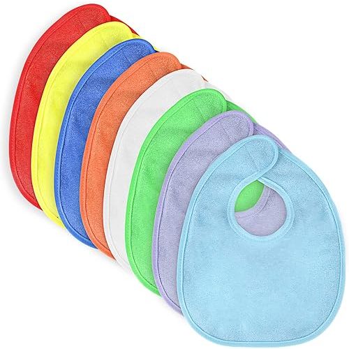 Vicloon Baby Bibs, 8Pcs Terry Bib Set, Baby Bibs for Girls & Boys, Terry Drool Cotton Bibs Waterproof Protection, Adjustable Hook-&-Loop Closure, Baby Bibs for Drooling and Teething(Color)