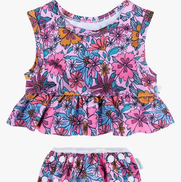 babygoal Baby Girl Swimsuits with Reusable Swim Diaper 2-Piece, Tankini Bathing Suit Swimwear for Infant and Toddler