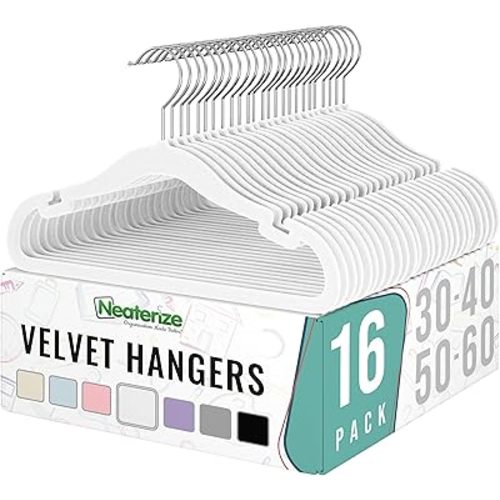 Velvet Kids Hangers 16 Pack - White Toddler Hangers with Notches, Heavy Duty Non-Slip Velvet Baby Hanger