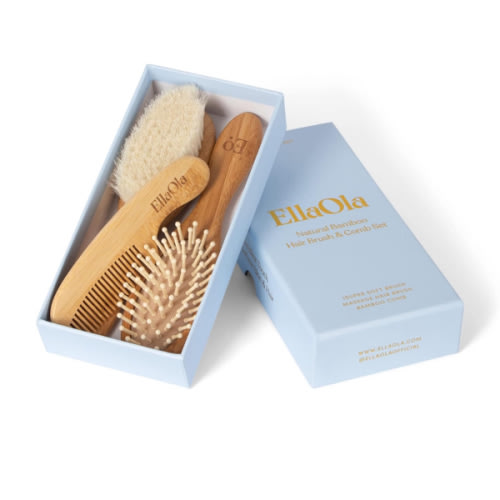 Natural Bamboo Hair Brush & Comb Set, 3 Piece - Cradle Cap Brush, Massage Hair Brush, Bamboo Comb for Toddlers, Newborns & Infants I Baby Registry Gift