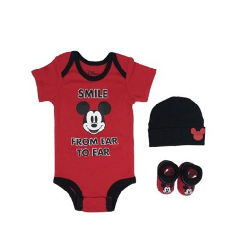Disney Mickey Mouse Baby Boy Bodysuit Booties & Cap Gift Set, Character, 3-Piece