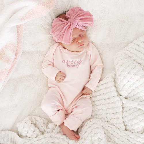 Personalized Full Length Snap Romper | Blush
