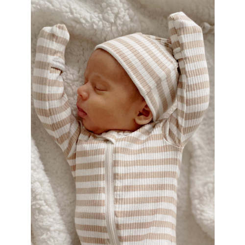 Tan Stripe / Organic Ribbed Beanie