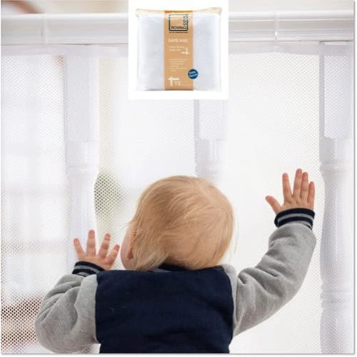 Roving Cove Stair Banister Guard 15ft x 3ft, Railing Safety Net for Baby Proofing, Child Safety Stairway Cover, Balcony Mesh Netting, Pearl White