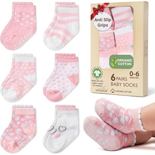 GOTS Organic Cotton Blend 6 Baby Girl Socks 0-6 M Newborn Baby Socks Gift