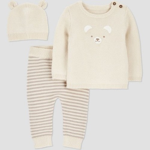 Carter's Just One You® Baby 3pc Bear Sweater Top & Pants Set - Cream Newborn