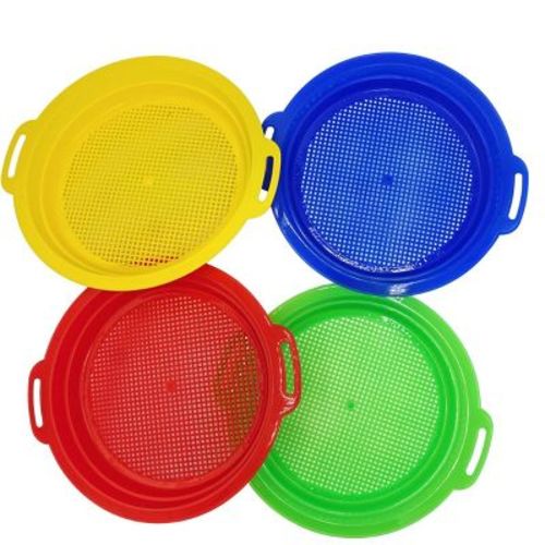 4E's Novelty 4 Pack Sand Sifter – 8.75" Sandbox Toys for Kids, Durable Beach Rock Strainers