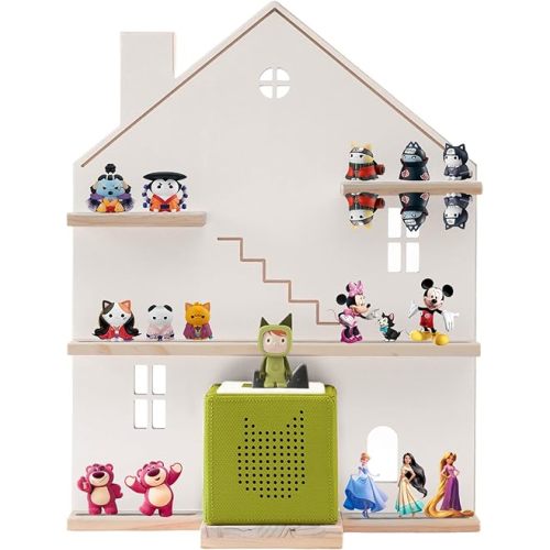 Tonie Shelf House for Toniebox,Magnetic Wooden Floating Shelves Compatible with Tonie Accessories, Characters & Figures, Display Collection(White S)